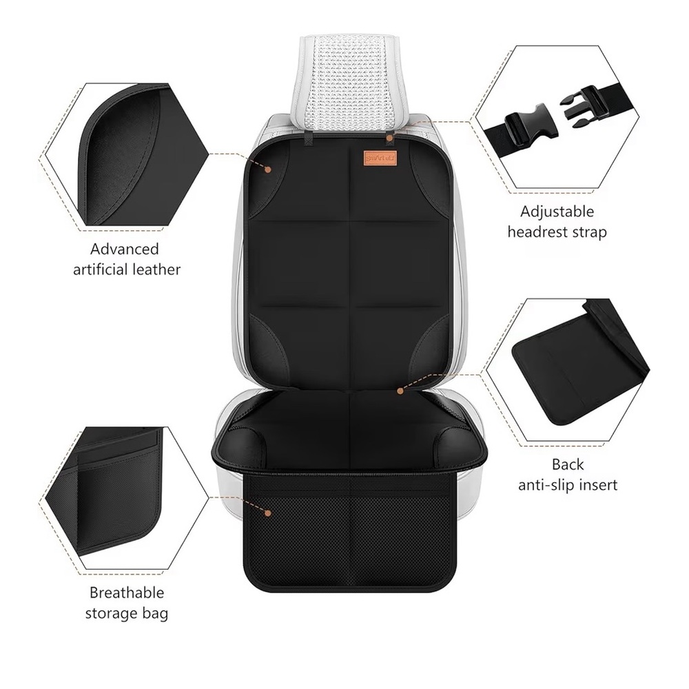 Black Car Seat Protector with Adjustable Strap